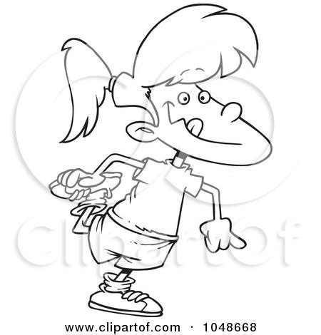 Royalty-Free (RF) Clip Art Illustration of a Cartoon Black And White Outline Design Of A Girl ...