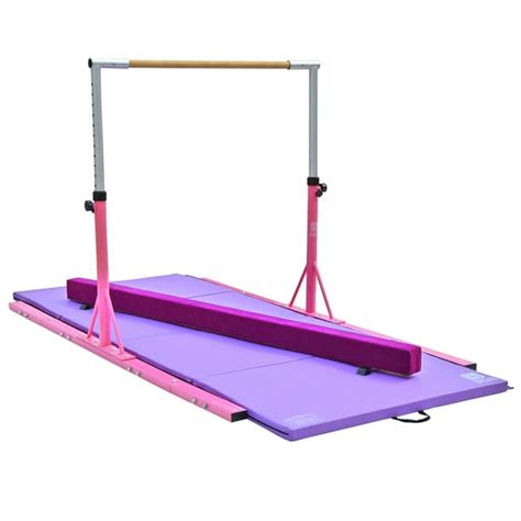 Gymnastics Junior Training Kip Bar Pro w/ 10'x4'x2" Thick Folding Mat and 8' Balance Beam ...