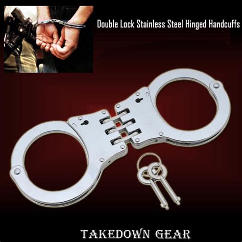 Double Lock Stainless Steel Hinged Handcuffs- Silver, P-15916