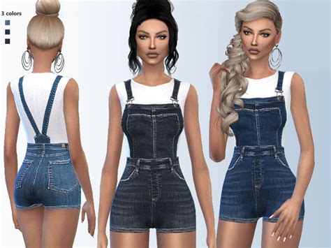 A casual denim romper with white shirt. Found in TSR Category 'Sims 4 ...