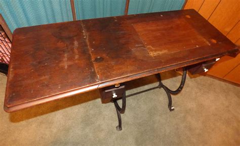 Treadle Sewing Machine Wood Cabinet, Antique, Porcelain Wheels Four Drawer Knobs, Folding Shelf ...