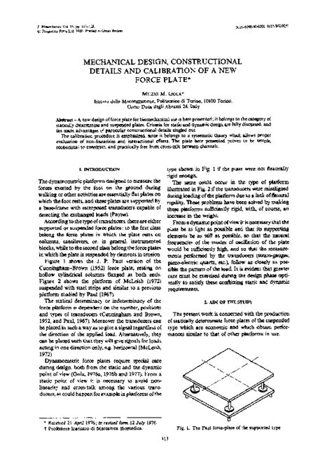 (PDF) Mechanical design, constructional details and calibration of a new force plate | Muzio ...