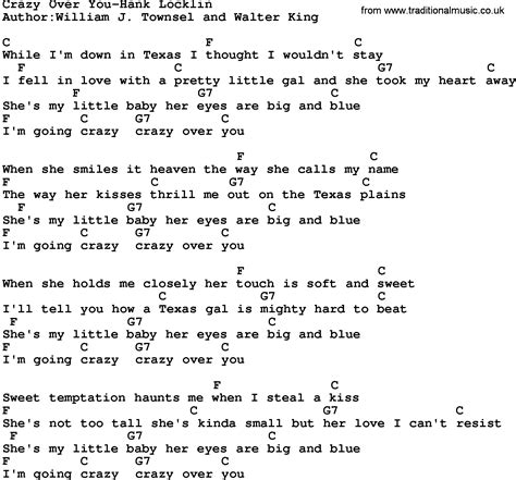 Country Music:Crazy Over You-Hank Locklin Lyrics and Chords