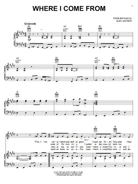 Where I Come From by Alan Jackson Sheet Music for Piano, Vocal & Guitar Chords (Right-Hand ...