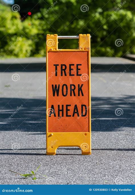 Tree Work Ahead Folding Sign Stock Image - Image of traffic, work ...