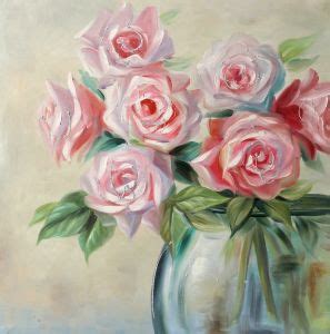 China Pink Rose Floral Paintings - Canvas Wall Art with Glitter - China Oil Painting and Wall ...