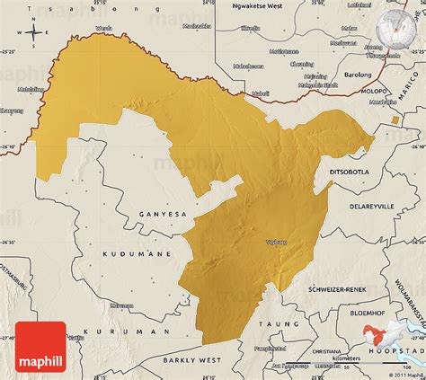 Physical Map of VRYBURG, shaded relief outside