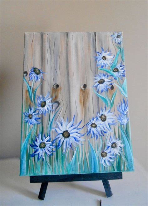 Painted scene of a wooden fence with pretty flowers. Painted on canvas ...