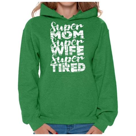 Awkward Styles Women's Super Mom Super Wife Super Tired Graphic Hoodie Tops White Mother's Day ...