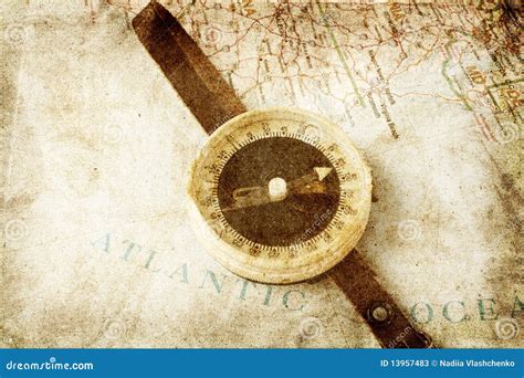 Old compass on map stock image. Image of area, aging - 13957483