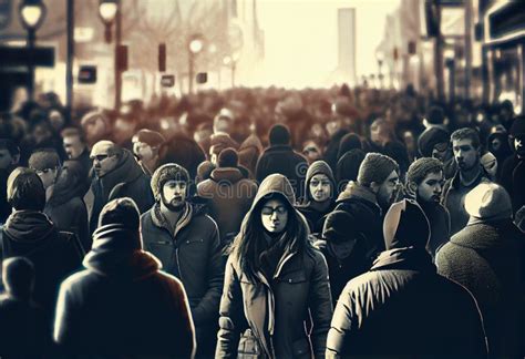 Crowd of People Walking Street. Generate Ai. Stock Illustration - Illustration of blurred ...