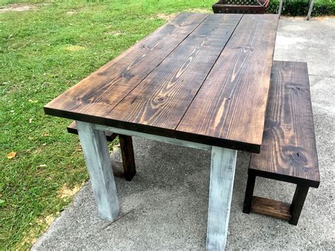 Dark Walnut Farmhouse Table With Benches Rustic Wooden Dark | Etsy