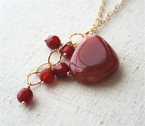 Red Necklace, Gemstone Necklace, Gold Necklace, Gift for Her, Gemstone ...