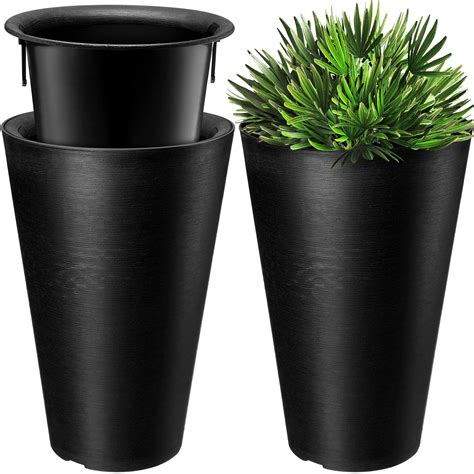 Set of 2 Tall Outdoor Planters 12 x 18 Inch Large Outdoor Planters Resin Outdoor Planters for ...