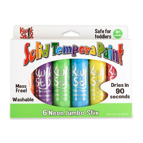 Jumbo Kwik Stix, Solid Tempura Paint - set of 6 Neon Colors