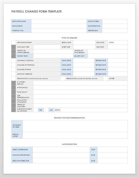 Payroll Change Form Template Excel