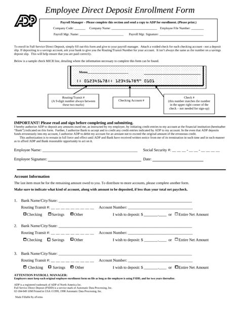 Adp Employee Direct Deposit Form Fillable PDF - Fillable Form 2024