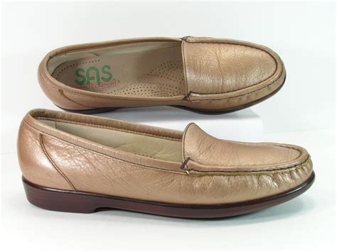 Sas Flats Shoes Womens 7.5 S Slim Bronze Color Loafers Fashion Vintage ...