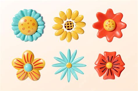 Premium Vector | Set of colorful abstract flowers 3d vector illustration