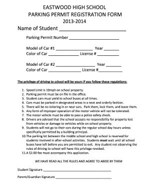 Fillable Online eastwoodschools EASTWOOD HIGH SCHOOL PARKING PERMIT REGISTRATION FORM ...