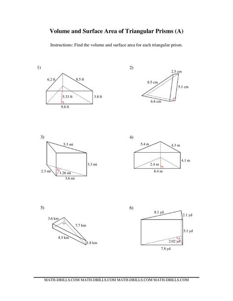 Volume Triangular Prism Worksheet