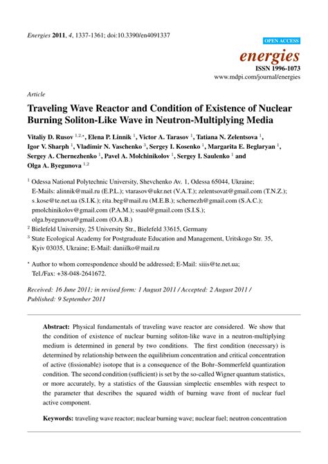 (PDF) Traveling Wave Reactor and Condition of Existence of Nuclear ...