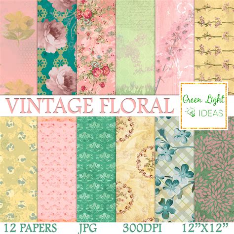 Vintage Floral Digital Papers, Shabby Chic Scrapbook Papers