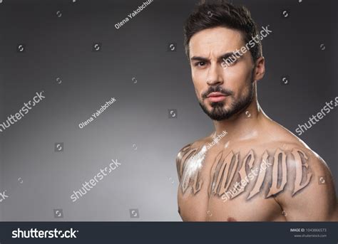 Portrait Handsome Strong Guy Tattoo Looking Stock Photo 1043866573 ...