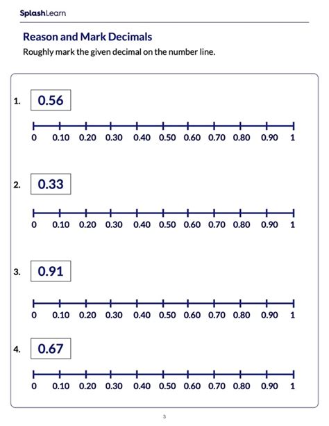 Mark the Decimals on a Number Line - Math Worksheets - SplashLearn