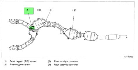 Where is the location of the O2 sensor bank 1 sensor 1 in a 2003 Subaru Forester?