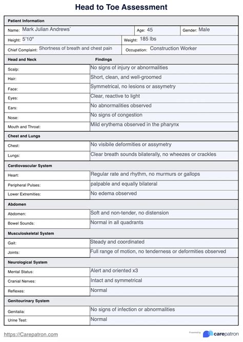 Nursing Assessment Head To Toe Checklist