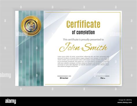 Official white certificate with green design elements. Modern blank ...