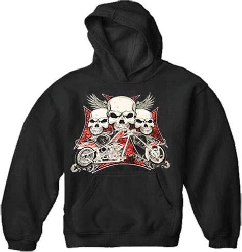 Biker Hoodie Flying Skulls of Death Motorcycle