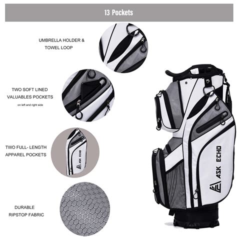 ASK ECHO Premium Golf Cart Bag with 14 Way Full Length Dividers Plus External Putter Tube, 13 ...