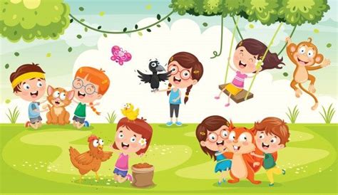 Crianças Brincando Com Animais Engraçados | Kids playing, Animal illustration, Funny animals