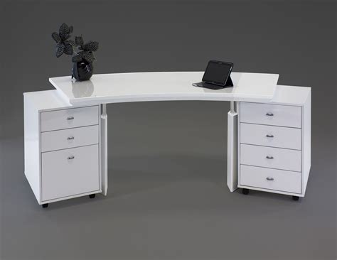 Modern Curved White Lacquer Executive Desk with Two Mobile Files – ComputerDesk.com