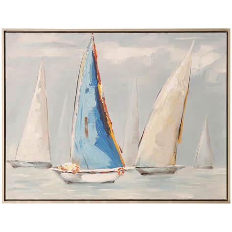 StyleCraft Blue Sail Nautica Cream, Black Canvas, Wood Framed Wall Art-WI33174DS - The Home Depot