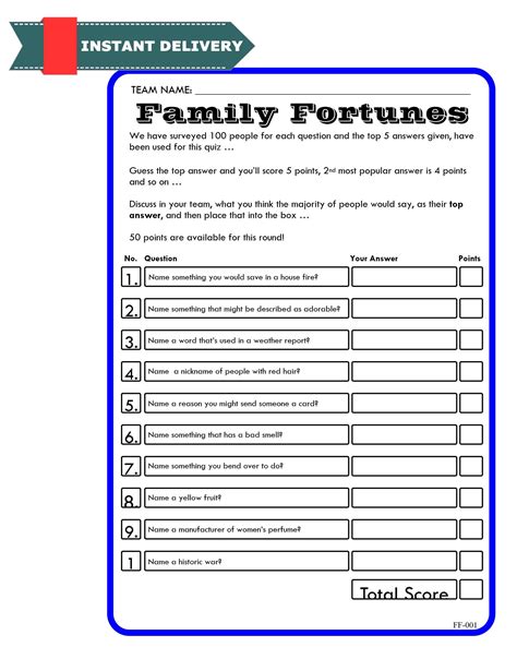 21x Family Fortunes Quiz Questions / Family Feud Questions And Answers - Instant Delivery | Fun ...