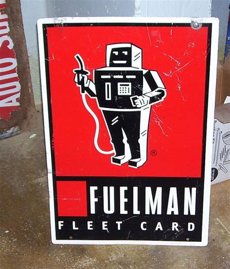 Gas pump robot man sign fuelman fleet card double sided vintage old c…