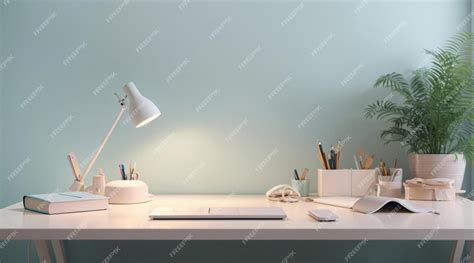 Premium AI Image | Minimalist soft pastel color desk setup interior home office