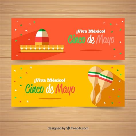 Free Vector | Set of cinco de mayo banners with mexican elements