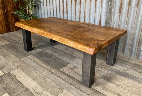 Live edge coffee table rustic-industrial inspired with chunky steel ...