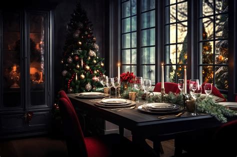 Premium AI Image | Christmas dinner Family table for dinner