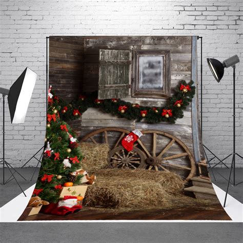 NK 5x7ft Christmas Backdrop Indoor Christmas Tree Backdrops Straw Wood Floor with Christmas ...