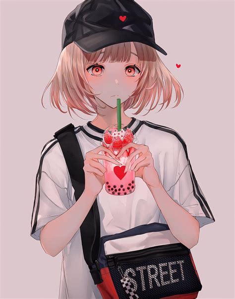 Cute Anime Girl Drinking Boba , Bubble Tea Laptop HD phone wallpaper ...