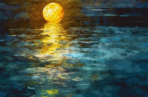 Premium AI Image | A painting of a moon in the ocean