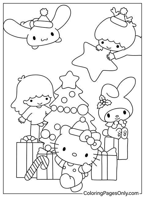 Christmas Hello Kitty Coloring Page - Free Printable Coloring Pages