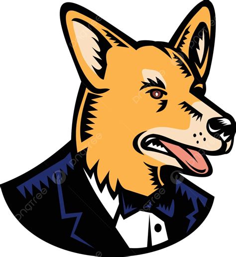 Pembroke Welsh Corgi Wearing Tuxedo Woodcut Color Print Suit Northern Spitz Type Dog Vector ...