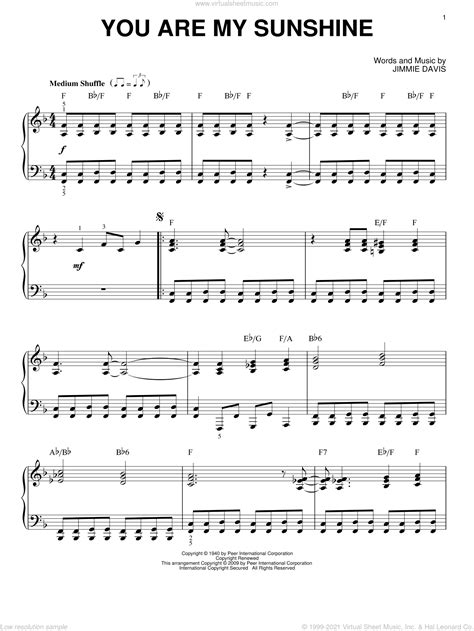 Davis - You Are My Sunshine sheet music for piano solo [PDF]