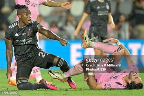 Leonardo Campana of Inter Miami CF lays on the turf as Luis Caicedo ...